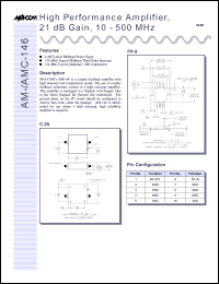 AM-146PIN datasheet: 10-500 MHz, high performance amplifier, 21 dB gain AM-146PIN