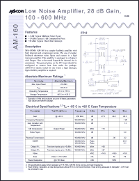 AM-160PIN datasheet: 100-600 MHz, low noise amplifier, 28 dB gain AM-160PIN