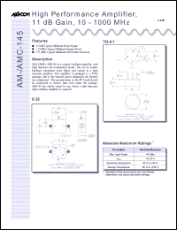 AM-145PIN datasheet: 10-1000 MHz, high perfotmance amplifier, 11 dB gain AM-145PIN