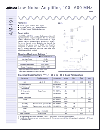 AM-191PIN datasheet: 100-600 MHz, low noise amplifier AM-191PIN