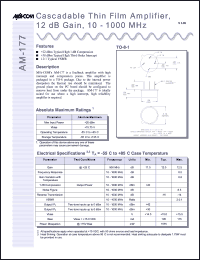 AM-177PIN datasheet: 10-1000 MHz, 12 dB gain, cascadable thin film amplifier AM-177PIN