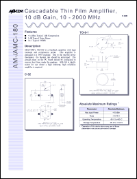 AMC-180SMA datasheet: 10-2000 MHz, 10 dB gain, cascadable thin film amplifier AMC-180SMA