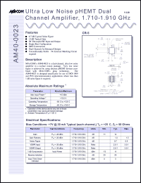 AM40-0023 datasheet: 1.710-1.910 GHz, ultra low noise pHEMT dual channel amplifier AM40-0023