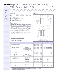 AT-106PIN datasheet: DC-2 GHz, 50 dB, 6-bit, digital attenuator, TTL driver AT-106PIN