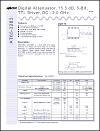 AT65-0283-TB datasheet: DC-2 GHz, digital  attenuator, 15.5 dB, 5-bit, TTL driver AT65-0283-TB