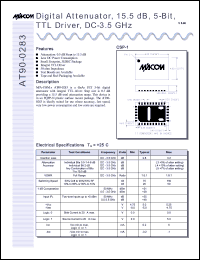 AT90-0283TR datasheet: DC-3.5 GHz, digital  attenuator, 15.5 dB, 5-bit, TTL driver AT90-0283TR