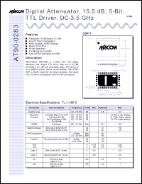 AT90-0283-TB datasheet: DC-3.5 GHz, digital  attenuator, 15.5 dB, 5-bit, TTL driver AT90-0283-TB