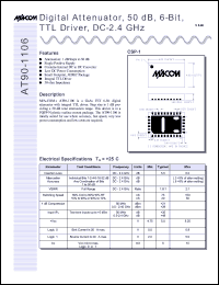 AT90-1106TR datasheet: DC-2.4 GHz, digital  attenuator, 50 dB, 6-bit, TTL driver AT90-1106TR
