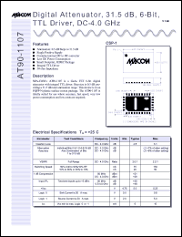 AT90-1107 datasheet: DC-4 GHz, digital  attenuator, 31.5 dB, 6-bit, TTL driver AT90-1107