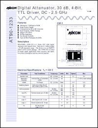 AT90-1233 datasheet: DC-2.5 GHz, digital  attenuator, 30 dB, 4-bit, TTL driver AT90-1233