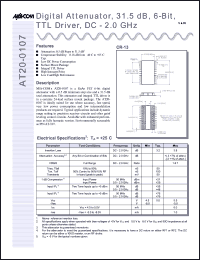 AT20-0107TR datasheet: DC-2 GHz, digital  attenuator, 31.5 dB, 6-bit, TTL driver AT20-0107TR