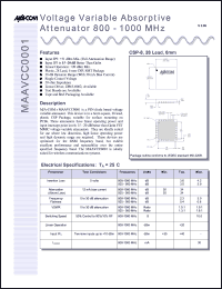 MAAVCC0001 datasheet: 800-1000 MHz voltage variable absorptive attenuaror MAAVCC0001