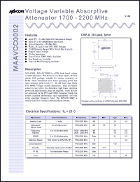 MAAVCC0002 datasheet: 1700-2200 MHz voltage variable absorptive attenuaror MAAVCC0002