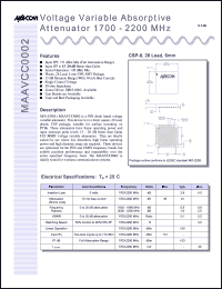 MAAVCC0002-TB datasheet: 1700-2200 MHz voltage variable absorptive attenuaror MAAVCC0002-TB