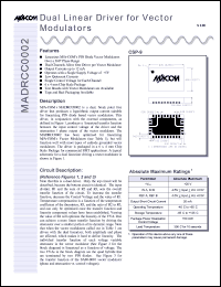 MADRCC0002TR datasheet: Dual linear for vector modulator MADRCC0002TR