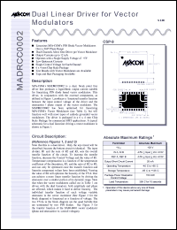 MADRCC0002 datasheet: Dual linear for vector modulator MADRCC0002