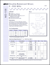 MD-108PIN datasheet: 5-500 MHz, double-balanced mixer MD-108PIN