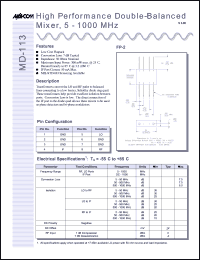 MD-113PIN datasheet: 5-1000 MHz, high performance double-balanced mixer MD-113PIN