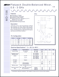 MD-156PIN datasheet: 0.6-3 GHz,  flatpack double-balanced mixer MD-156PIN