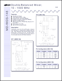 MD-148PIN datasheet: 10-1500 MHz,  double-balanced mixer MD-148PIN