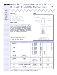 SW-312 datasheet: DC-3 GHz, match GaAs SPST switch SW-312