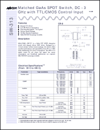 SW-313 datasheet: DC-3 GHz, matched GaAs SPDT switch SW-313