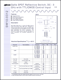 SW10-0312 datasheet: DC-3 GHz, GaAs SPDT reflective switch SW10-0312