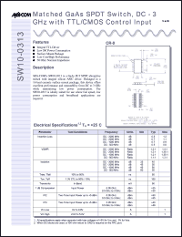 SW10-0313 datasheet: DC-3 GHz, matched GaAs SPDT reflective switch SW10-0313