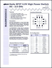 MASWSS0033SMB datasheet: DC-2.5 GHz, GaAs SP3T 2.5V high power switch MASWSS0033SMB