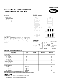 MABAES0015 datasheet: 2-800 MHz, RF 1:4 coupled step-up transformer MABAES0015