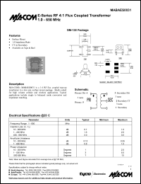 MABAES0031 datasheet: 1-650 MHz, RF 4:1 flux coupled  transformer MABAES0031