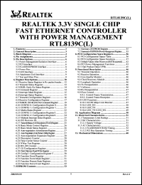 RTL8139L datasheet: 25 MHz, 3.3 V single chip fast ethernet controller with power management RTL8139L