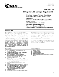 MAS9125BUAC-T datasheet: 5 outputs LDO voltage regulator IC. MAS9125BUAC-T