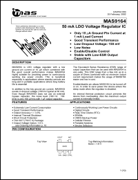 MAS9164AGA4-T datasheet: 50 mA LDO voltage regulator IC. 1.80 V. MAS9164AGA4-T