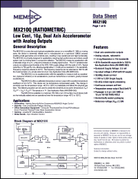 MX210QC datasheet: Low cost, 10g, dual axis accelerometer with analog outputs. MX210QC