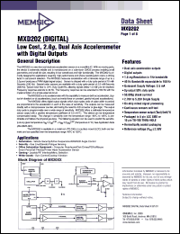 MXD202AL datasheet: Low cost, 2.0g, dual axis accelerometer with analog outputs. MXD202AL