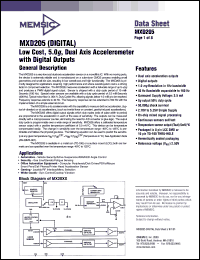 MXD205AC datasheet: Low cost, 5.0g, dual axis accelerometer with analog outputs. MXD205AC