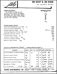 2N5308 datasheet: 400mW NPN darlington amplifier 2N5308