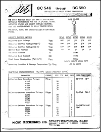 BC547 datasheet: 500mW NPN silicon AF small signal transistor BC547