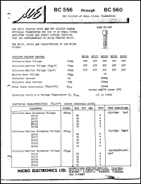 BC558 datasheet: 500mW PNP silicon AF small signal transistor BC558