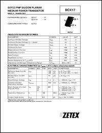 BCX17R datasheet: PNP silicon  planar medium power transistor BCX17R