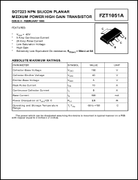 FZT1051A datasheet: NPN silicon planar medium power high gain transistor FZT1051A