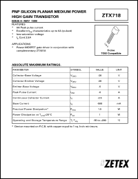 ZTX718 datasheet: PNP silicon planar medium power high gain transistor ZTX718