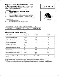 ZUMT618 datasheet: NPN silicon planar power switching transistor ZUMT618