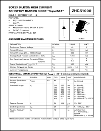 ZHCS1000 datasheet: Silicon high current schottky barrier diode ZHCS1000