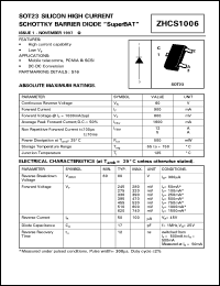 ZHCS1006 datasheet: Silicon high current schottky barrier diode ZHCS1006