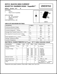 ZHCS750 datasheet: Silicon high current schottky barrier diode ZHCS750