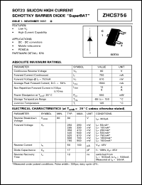 ZHCS756 datasheet: Silicon high current schottky barrier diode ZHCS756
