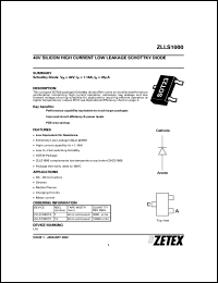 ZLLS1000TA datasheet: 40 V,Silicon high current low leakage schottky diode ZLLS1000TA