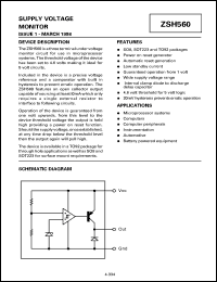 ZSH560G datasheet: Supply voltage monitor ZSH560G